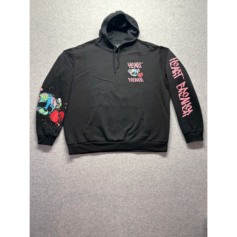 Fresh Laundry Mens Heart Breaker Graffiti Bear Black Hoodie XL Trust No 1 Hoodie